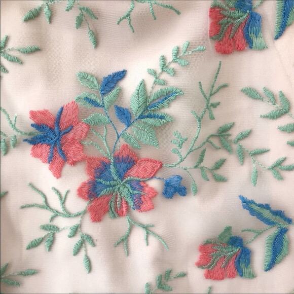 Nanette Lepore NWT Embroidered Pink & Blue Lace Floral Full A-line Skirt 2 - Picture 6 of 7